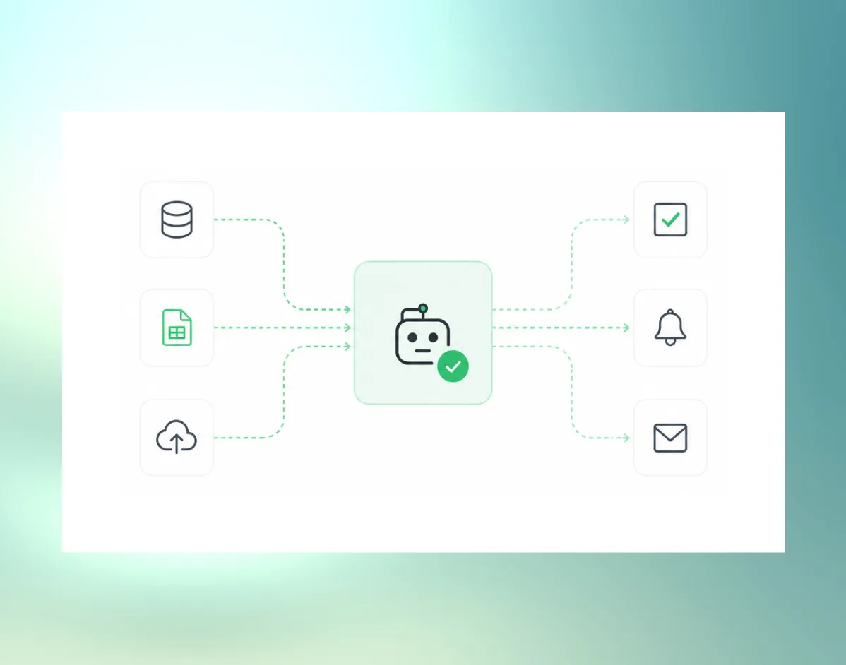 Ilustração de automação conectando bases de dados a um assistente inteligente